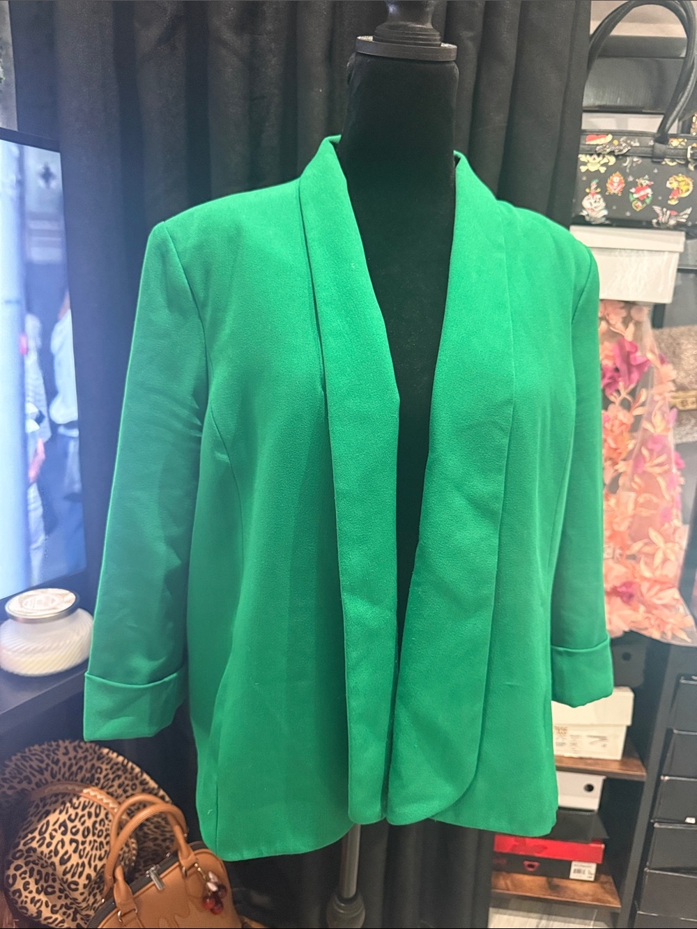 Kasper Bright Green Open-Front Blazer